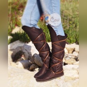 Holy Cow Chic Handmade Knee-High Leather Moccasin Boots